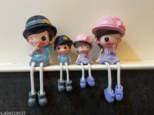 Rajwila  Family Set Decorative Showpiece | Polyresin Hanging Legs Statues | Cute Family Cabinet Figurines Unique Family Miniature 4 Members (4 Pcs Set, Multicolor)
