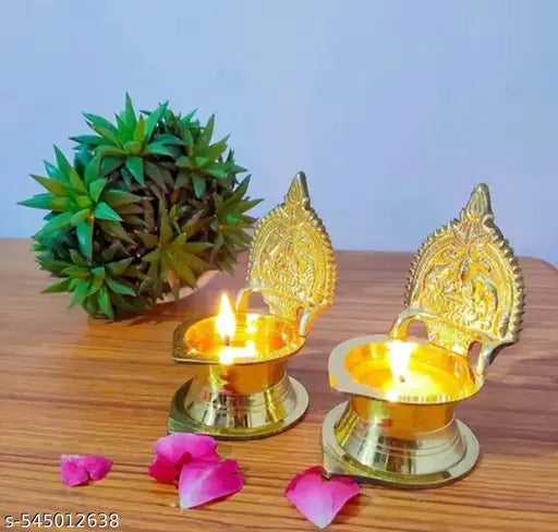 Brass Kamakshi Singhasan Diya for Pooja | Laxmi Lotus Throne Brass Diya (Height 8.8 cm)For Diwali Decoration, Puja  Pack of 2