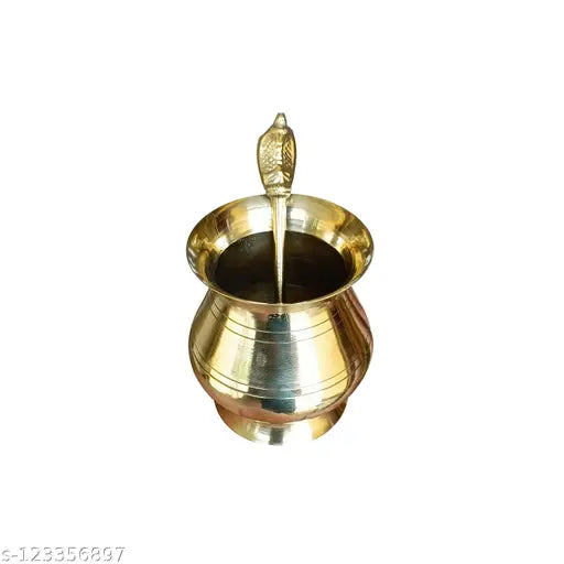 Craft World Pooja Lota and Spoon panch patra charnamrit Set for ritual ceremony(Gold)