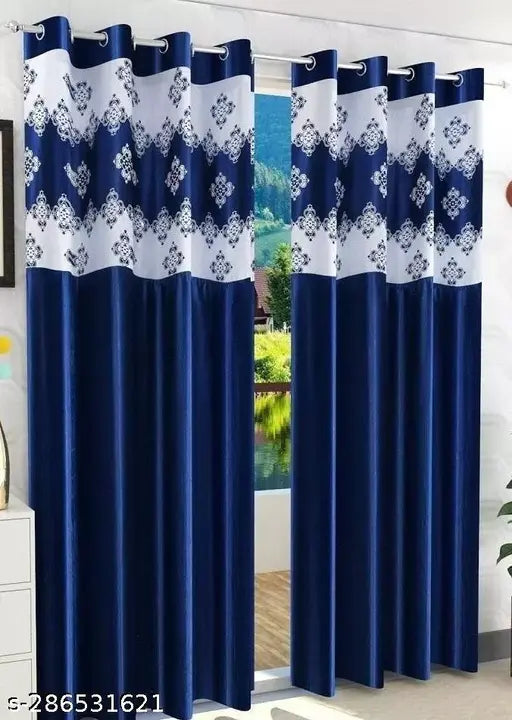 Shree Radha Creation Box Patch Polyester Semi Transparent Long Door Curtain (Pack Of 2)