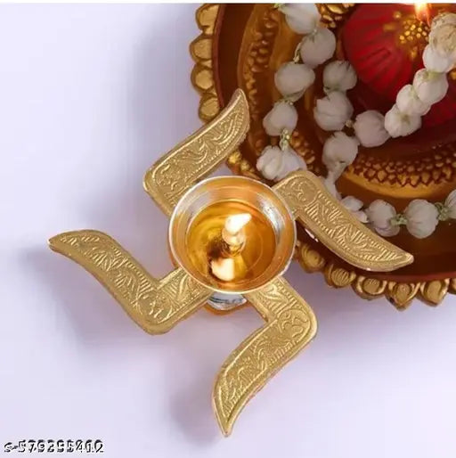 Brass Swastik Diya for pooja