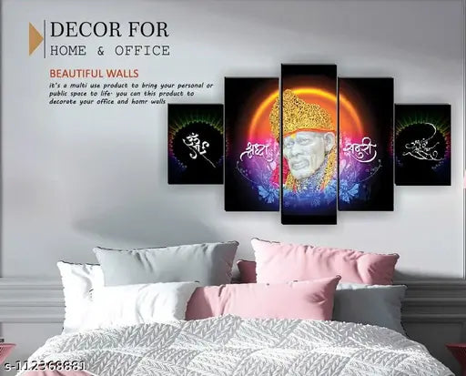 Set of 5 Sai Baba wall painting with frame for home decoration , living room, office, hotel,(76x45 cm)Multicolour, theme wildlife