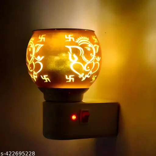 Ganesha Blessing LED Kapoordani with Rose Diffuser Oil - Electric Aroma Diffuser, Night Lamp & Camphor Burner for Home & Office (Pack of 1)