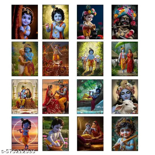 Shri Krishna Divine Poster Set (Pack of 16)    A6 | High-Quality Print