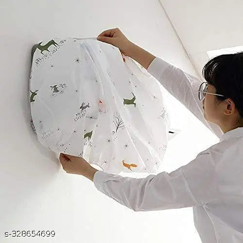 "2 Ton Split AC Protective Cover – Cute Cactus and Flamingo Print, Dustproof and Stylish"
