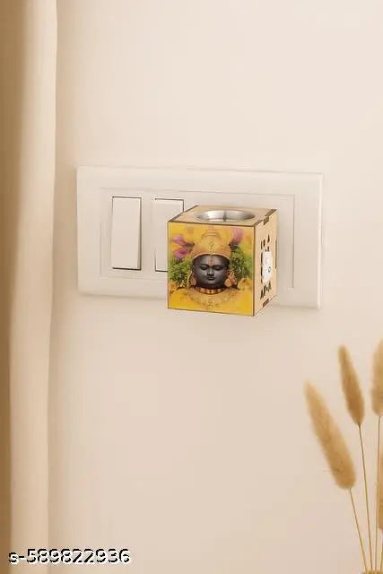 1st Time Electric Wooden Kapoor Dani with Shri Ram Lala Ji Design | Plug-in Kapur Burner with Night Light | Spiritual  Diffuser for Mandir, Home & Gift | Size: 5.5 X 7.5 X 5.5 Cm