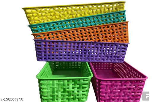 Plastic (Pack of 6) Multipurpose Desk Organizer/ Tray Office Drawer Dividers Storage /Craft Basket Rack Multicolor (Dimensions = 23.2 cm x 8.5 cm x 5 cm)