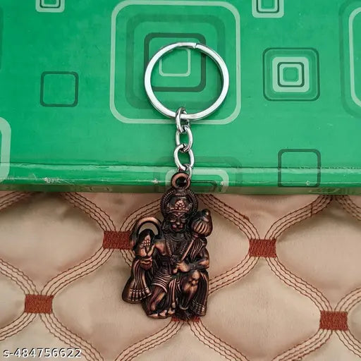 Lord Hanuman Bajrangbali Double Side Metal Silver Keychain & Keyring For Car and Bike Keychains, Key Chain