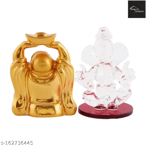 Jagriti Enterprise Crystal  Ganesha Idols for Dashboard & Laffing budha