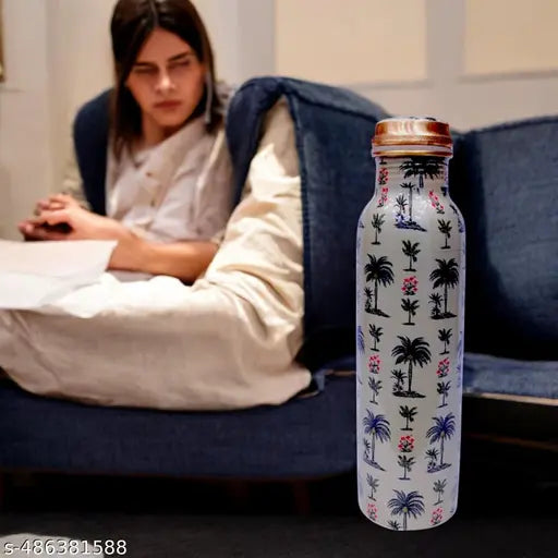 Aarugo Pure Copper Bottle, Tree Printed Engraved & Antique Design, No Joint, 100% Pure Copper Bottle, Copper Bottle for Water 1 Liter