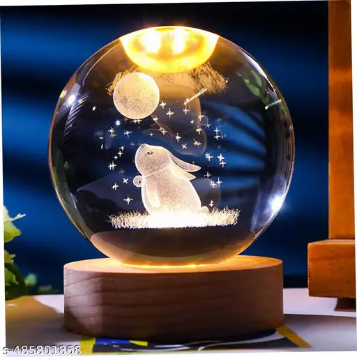 Solar System Crystal Ball Night Light,Glass Ball Night LED Lamp with USB Powered 2.36 Inch Wooden Base Colorful Crystal Ball for Gifts Men,Women,Kids,Boys,Girls (Moon Rabbit)