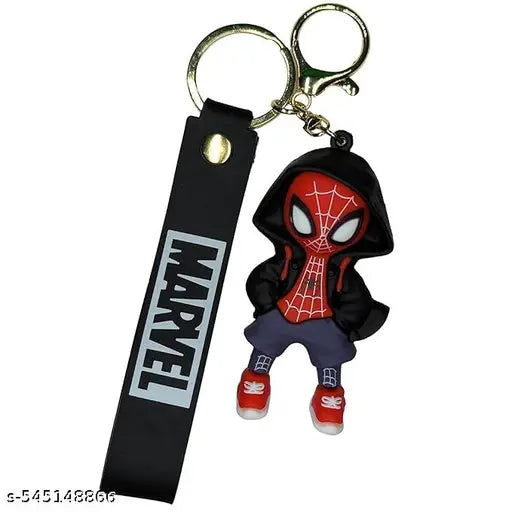 Spider Man Black Hood Cartoon Characters Keychain for Girls Boys, Cute Sili-con Keychains Accessories Keyring Key Purse Backpack Car Charms for Kids Gifts