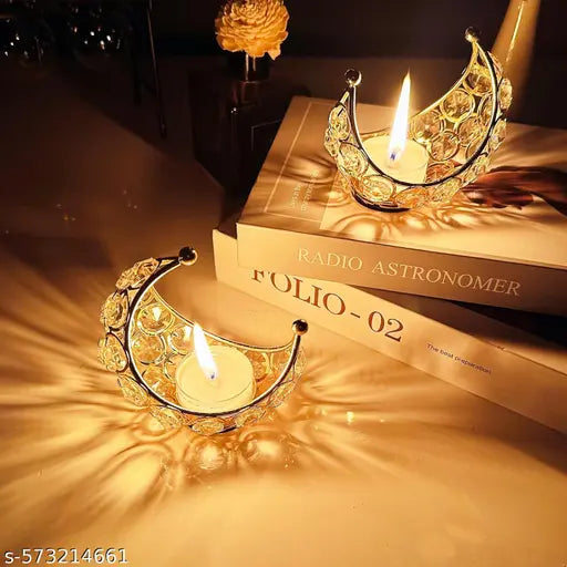 Golden Moon Shape Candle Holder, Candle Holder Metal Moon Candle Stand Tea Light Holder, Modern Luxury Metal Candlestick Desktop Ornaments