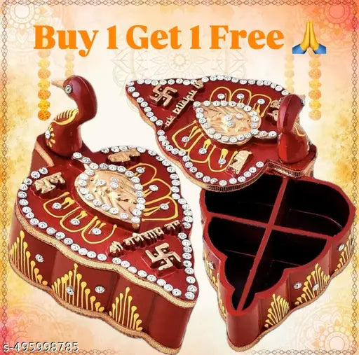 Set of Two handmade  tilak chopda for mandir. Kumkum box. Tilak box. Sindoordani.  Sindoor box. Wooden sindoor dani. Sindoor haldi box.  Fancy sindoordani. Pooja samagri. Pooja articles.  Tika chopda in Peacock Shape Meenakari Work/Kumkum Box with Chawal-