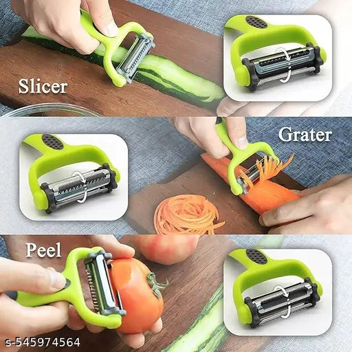 3-in-1 Multi-Functional Peeler – Stainless Steel Julienne, Serrated & Straight Blades for Vegetables, Fruits, Potatoes, Carrots, Salad Slicer Cutter Tool