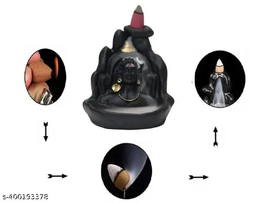 Handcrafted Lord Adiyogi, Mahadev, Shiv Adi Shankara | Backflow Cone Incense Holder | Shiv Decorative Showpiece with 101 Free Fragrance Smoke Backflow Incense Cone..