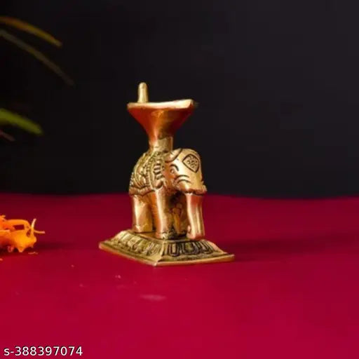 Luckypot Brass Standing Elephant Diya Pair  For Pooja/Decor Size : 3 Inch Wt : 400 Grams