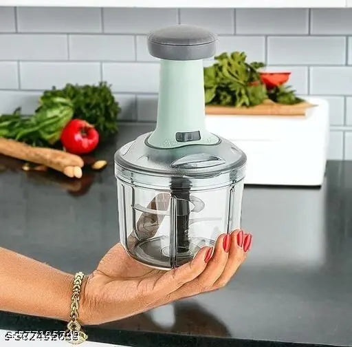 ESKIA Hand Push 750ML with 4 Stainless Steel Blades for Onion, Garlic, Ginger Vegetable & Fruit Chopper (Pack of 1 Push Hand chopper)
