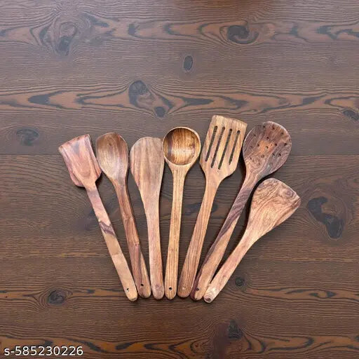 VIAPRADHAN Eco-Friendly Wooden Cooking Spoon Set, 7-Piece, Brown