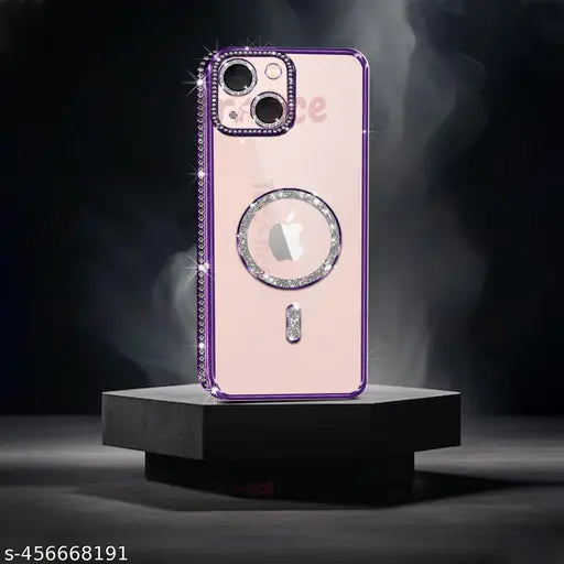 Magnetic diamond Rhinestone Encrusted iphone 15-purple