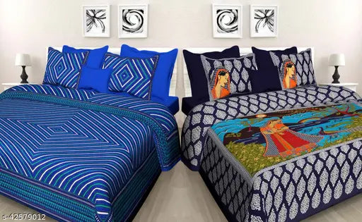 Sanaganeri 100% Pure cotton Combo Bedsheet with Pillow Cover