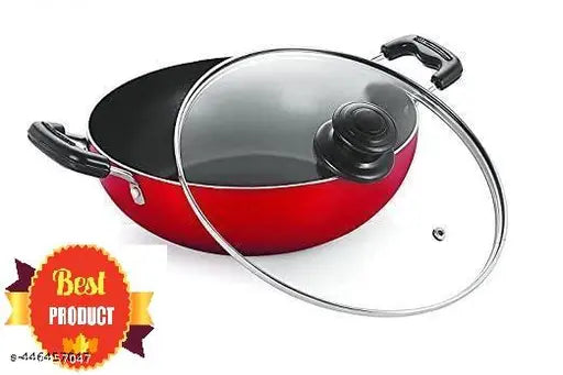 Glass lid kadhai, glass lid kadai, nonstick kadai, pot and pan set, nonstick cookware set kadhaiKadhai Non-Stick with Glass Lid Pot ,Handi Sat,Fry pan(new)handi fray pizz pan kadhai