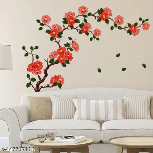 Khatwal Enterprises 'Floral Branch Antique Flowers' Wall Stickers (PVC Vinyl, 50 cm x 70 cm, Multicolour)