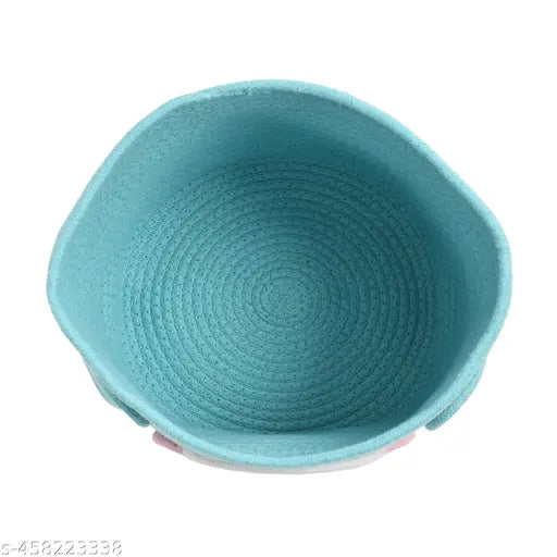 HomewayTex 100% Braided Rich Kids basket Size :- 25x25x25 CMS  OR  10x10x10 INCH  ( Pack of  1)  Colour :-Aqua