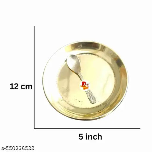 HARIDWAR TRENDS Kanha Ji Bhog Thali, Laddu Gopal Bhog Plate, Bhog Thali Set,  Bhog Thali Set with 1 Katori, 1 Glass, 1 Spoon, Pooja Plates Thali 4 Pcs Set (Size: 5 Inch)