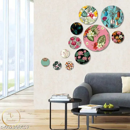 Set of 11 Mdf Wooden Wall Hanging Round Shaped Home Decor Plates For home decoaration