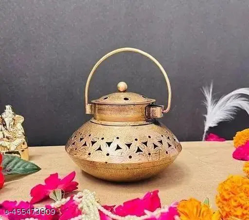 BALAJI INC. 5*5" Degchi Small Handi Degchi Tea Light Dhoop Candle Holder Kapoor Dani for Home Decor Small kitchen item Indian traditional Brass utensils Miniature brass kitchenware Ethnic Small brass pots for decoration puja room