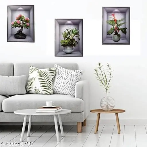 3D Vase Wall Stickers Plants Wall Stickers Kitchen Wall Decoration Suitable for Decorating Bedrooms, Living Rooms, Doors and Windows, Hotels and Damaged Walls (30 x 42.5cm) (Pack of - 3pcs) (Flower Pot)