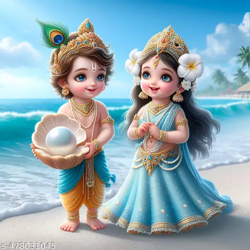 3D Radhe krishna blue theme Waterproof PVC Vinyl Wall Sticker for Living Room -Bedroom - Office - Home, Multicolor Wall Sticker for Room ideal sticker size-( 50 X 40 Cm )