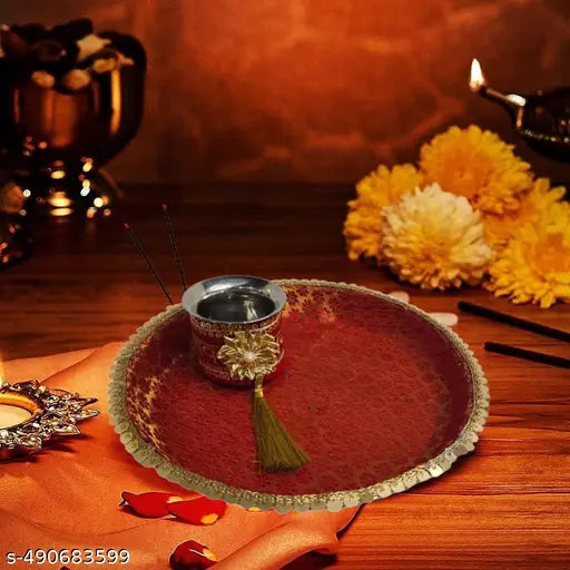 Elegant Pink Pooja Thali Set with Lota & Accessories – Perfect for Festivals & Rituals