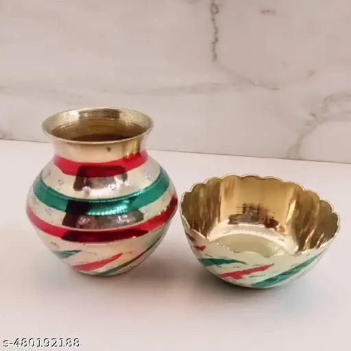 Pooja Combo Brass Lota Prasad Bowl - Brass Pooja Katori - Brass kalash - Pooja gift for home temple