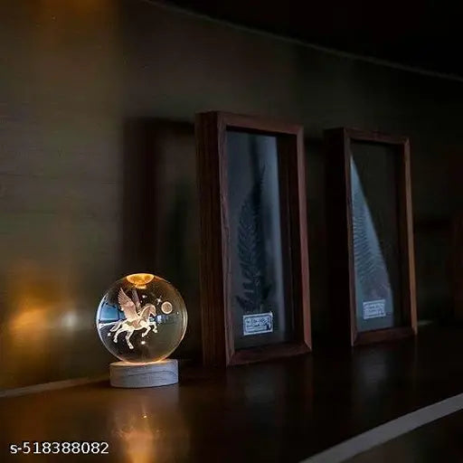 MARCCO 3D CrystaJl Ball Night Lamp, Solar System Love CrystaJl Ball Night Light, USB Table Colorful Led Wooden CrystaJl Ball for Home, Office, Birthday Gift (Horse)
