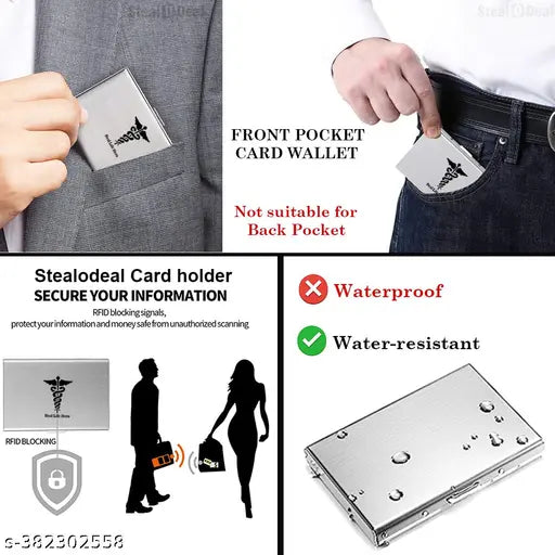 Metal Silver Printed 6 Slot Men Woman RFID Blocking Credit/Debit Card Holder