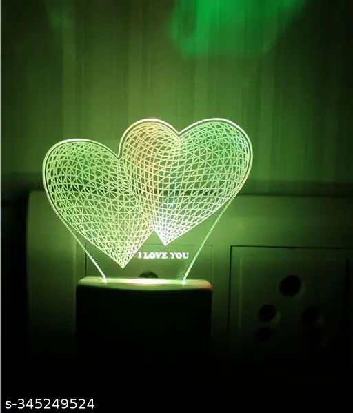 Diona Night Lamp Two Hearts Couple Romantic LED Multi color light changing 3d illusion light valentinsday, birthday, anniversary gift