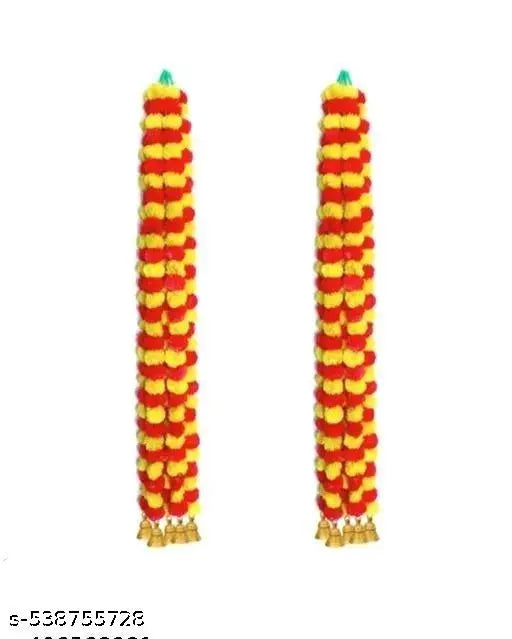 Artificial Marigold Fluffy Flowers for Door, Well Hanging, Wedding, Diwali, Pooja Ghar Decoration( 5 Ft. , Pack of 5 Pcs)