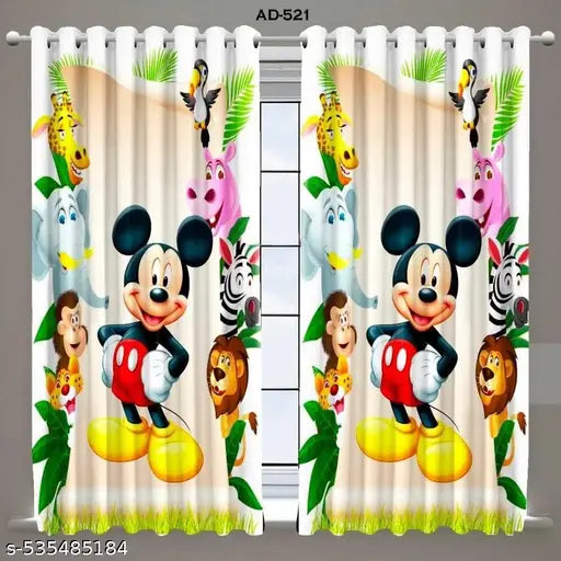 Sai Arpan's Animal Micky Printed Kids Curtains for Kids Room, Nursery, Bedroom Playroom- Size-7 Feet-1 Pc
