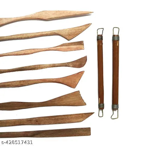 ARROLLIANT Artist Quality Clay Modelling Wooden Tool Set Craft Modelling & Sculpting Tools for Pottery, Sculptures, Polymer, Paper & Mache - 11 pcs