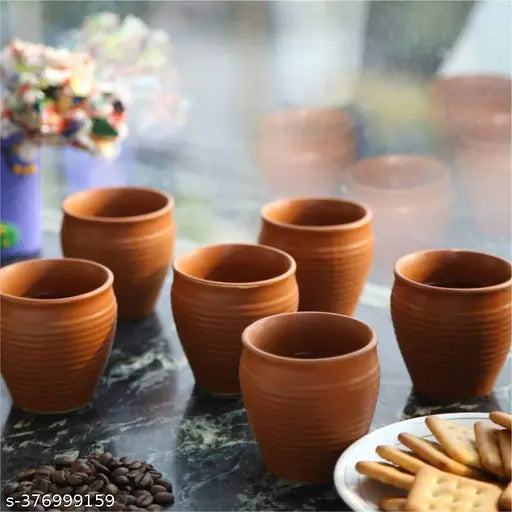 ad Kulhads, Handmade Indian Traditional Style Khullad,  Design, Terracotta Colour, Ceramic, Set of 6