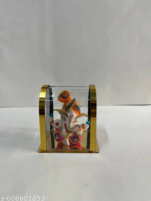 Lord Ganesha Idol in Golden Box | Ganpati Statue for Home & Car Dashboard  3 Inch