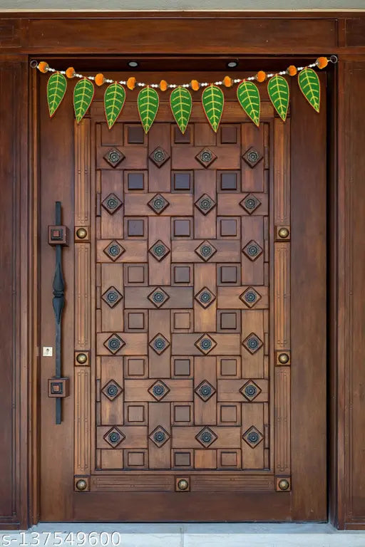 Riveting Home Décor  Green pan traditional Beads With Yellow Pom Pom door hanging Toran.