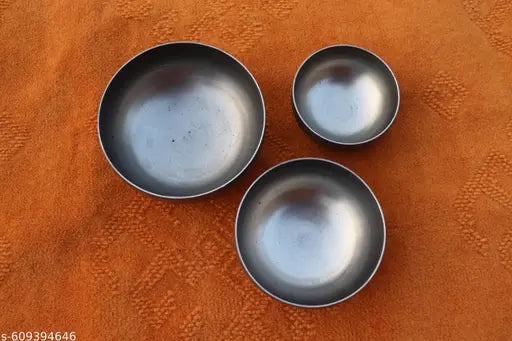 Set of 3 Pure Sarbloh Baate Bowls | Traditional Sikh Utensils for Cooking, Amrit Preparation & Spiritual Use | Heavy 1.1kg Iron for Health & Heritage ⚡