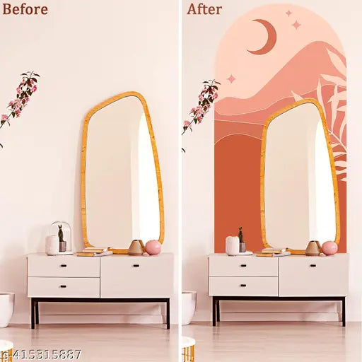 Shree Decor Boho Theme Multicolor Floral Mountain Wall Stickers for Bedrooms, Living Rooms and More, Assorted Scenes