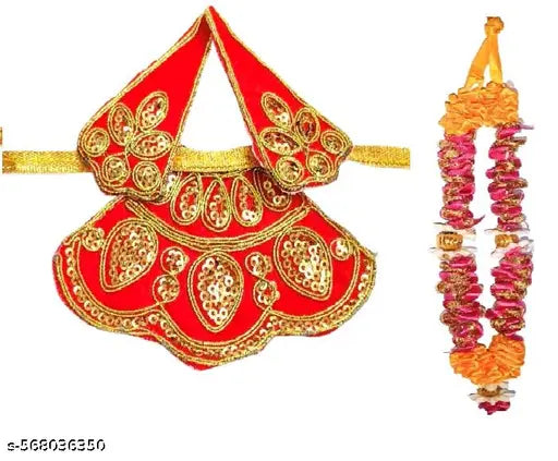 Lepax Navaratri special dress for MATA Rani Poshak, Maa Lakshmi, Durga Maa Saraswati, Radha Rani Poshak Having Beautiful Lehenga Chunni & Choli. Mata Rani dress And Mala No.1 (Pack of 1)