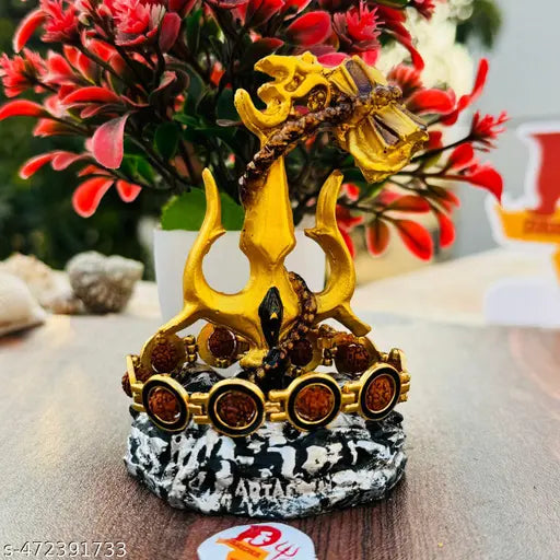 SANSKAARI Poly Resin Handcrafted Shiva Idol trishul with Damru with braclet For Car Dashboard | Shiva Statue Trishul with Damru For Home Decor | Shiva | Shankar | ( OM Trishul Damru )