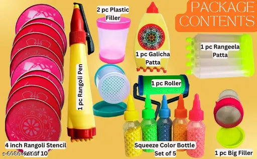 Artonezt 22 Pcs Ready to Use Rangoli Making Tool Kit for Door Entrance Floor Diwali Decoration Home Navratri Pongal Pooja Mandir DIY Rangoli Art Set for Festivals & Home Décor