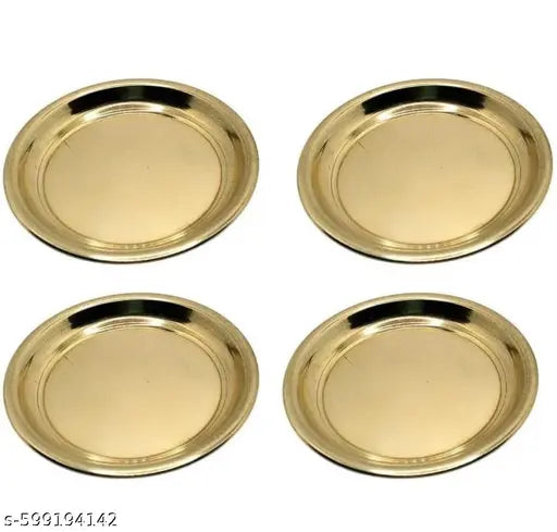 Brass Puja Plate Set of 4 (3 Inch) – Temple & Home Use